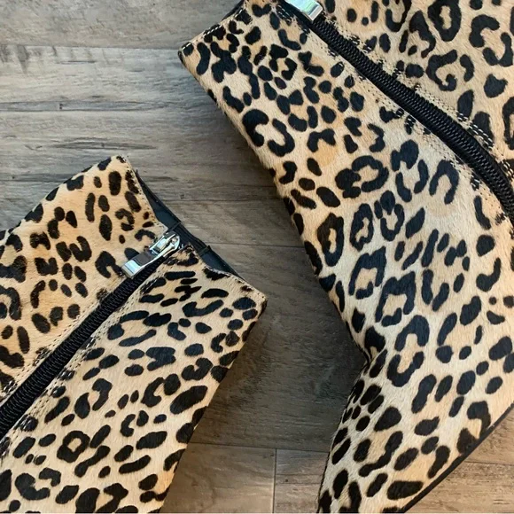 Halogen Alexa Calf Hair Leopard Print Block Heel Ankle Booties - Picture 7 of 12